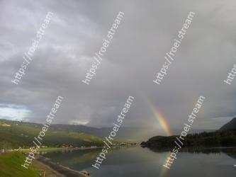 Sky, Rainbow, Highland, Cloud, Loch, Water, Atmospheric phenomenon, Natural landscape, Lake, Reservoir 