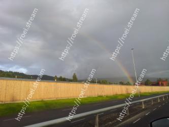 Rainbow, Sky, Cloud, Road, Meteorological phenomenon, Atmospheric phenomenon, Highway, Line, Infrastructure, Thoroughfare 