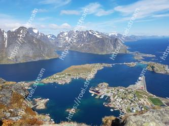 Body of water, Mountain, Mountainous landforms, Natural landscape, Lake, Fjord, Sky, Water resources, Mountain range, Water Reine