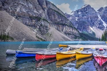 Nature, Water transportation, Boat, Mountain, Boating, Canoe, Vehicle, Mountainous landforms, Wilderness, Natural landscape Moraine Lake