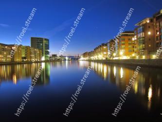 Reflection, Sky, Water, Night, River, Blue, Waterway, City, Metropolitan area, Light 