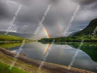 Sky, Reflection, Nature, Water, Natural landscape, Green, Highland, Lake, Loch, Rainbow 
