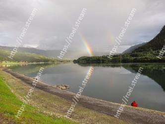 Body of water, Sky, Nature, Water, Highland, Reflection, Rainbow, Lake, Reservoir, Loch 